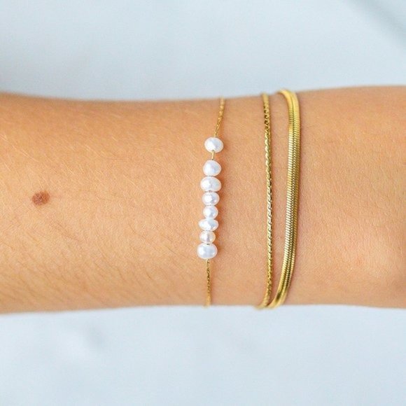 Double Layer Gold Bracelet Herringbone and thin snake chain Bracelet Waterproof - Picture 5 of 13